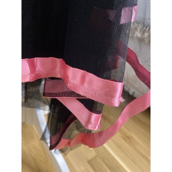 Vintage Cache Y2K 90s Black Mesh Pink Whimsigoth Fairy Asymmetrical Dress Sz 12 - Picture 8 of 10